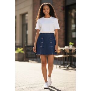 Stuck on Stupid Women’s Dark Blue Denim Skirt Raw Hem Stud Detail Size M NWT